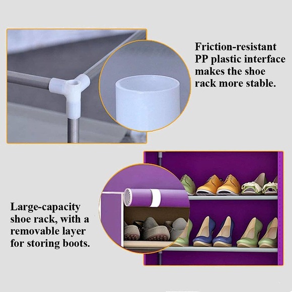 PINK and White - IBEQUEM 7 Tier Shoe Rack with Non-Woven Fabric Cover - Picture 5 of 8